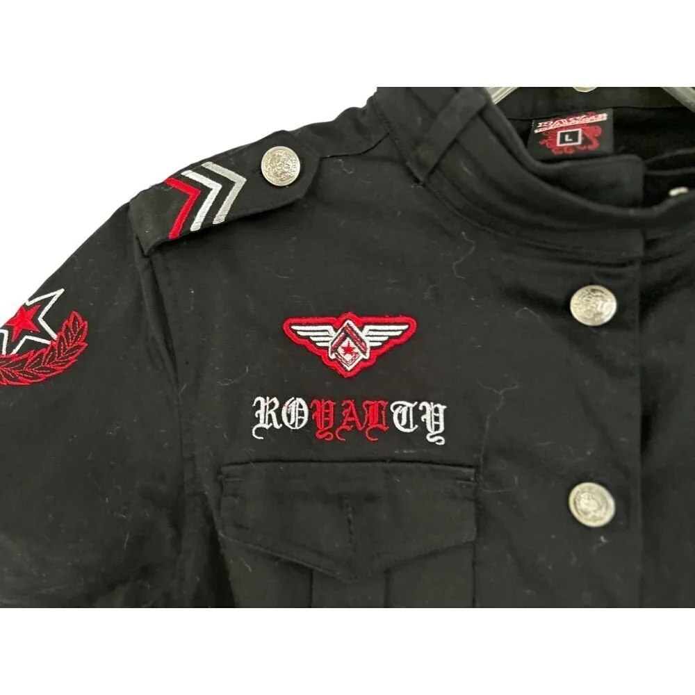 Raw Blue Womens Black Military-Inspired Shirt Dress With Red Embroidery Button F - Picture 8 of 9